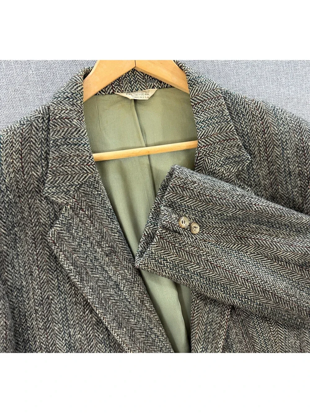 Vintage New England Collection Wool Tweed Herringbone Blazer USA 44R Sport Coat